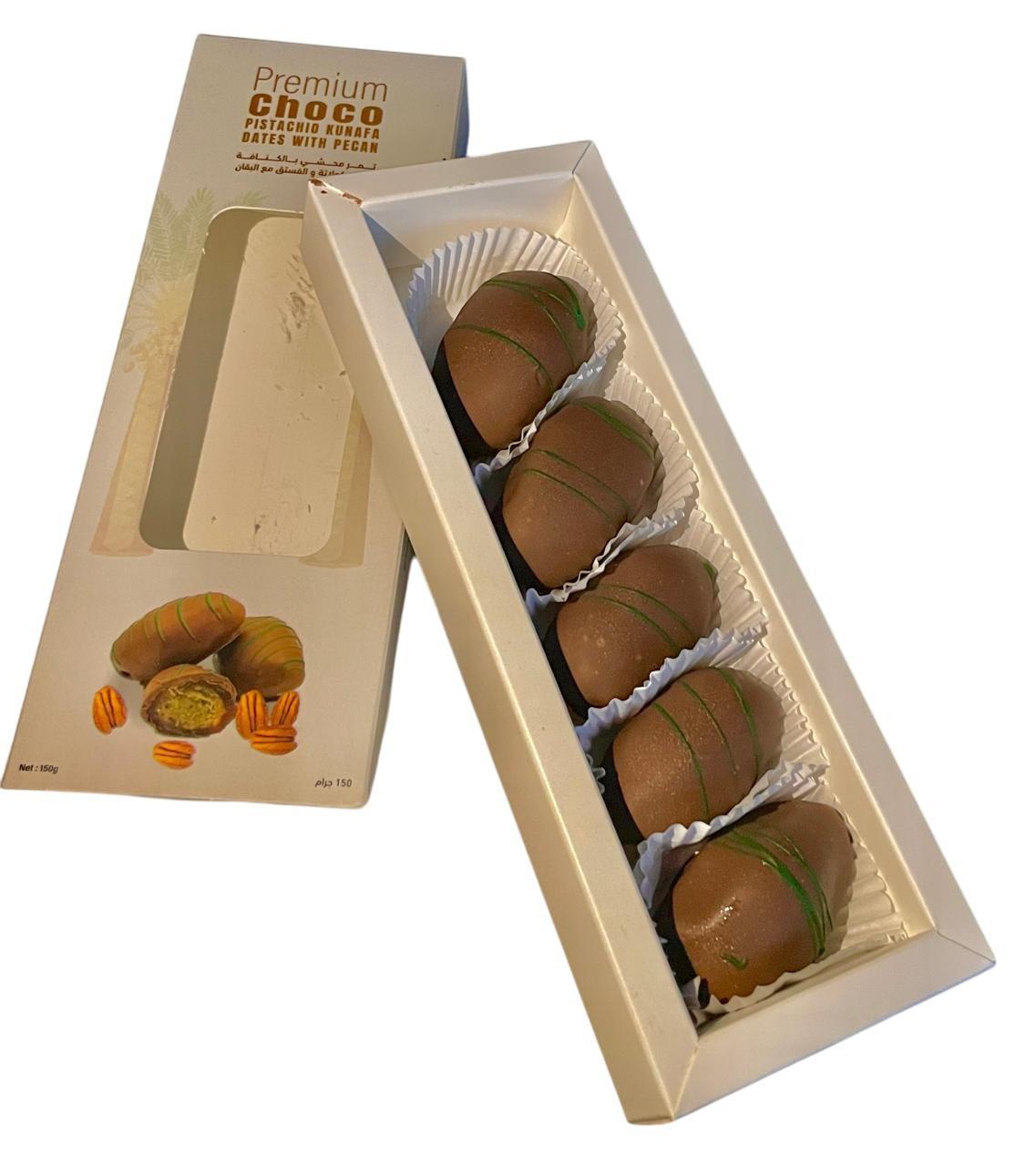 Premium choco pistachio kunafa dates with pecan small box