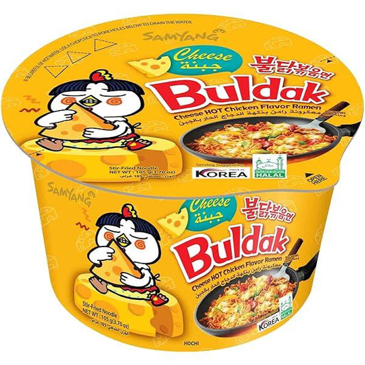 Buldak cheese chicken flavor ramen bowl cartoon